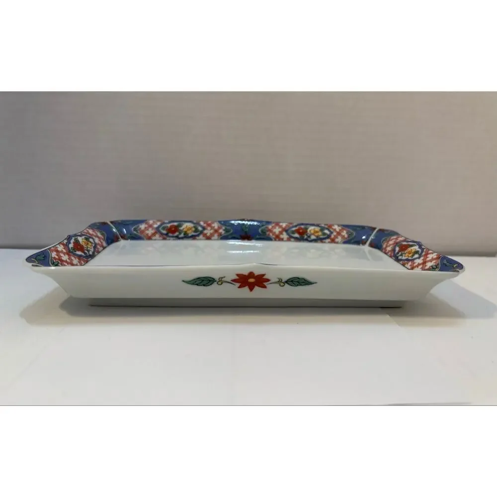 Vintage Rectangle porcelain serving platter with an Asian/Oriental motif